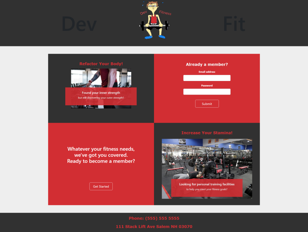 screenshot of Dev Fit Logistical Gym Tracker Homepage