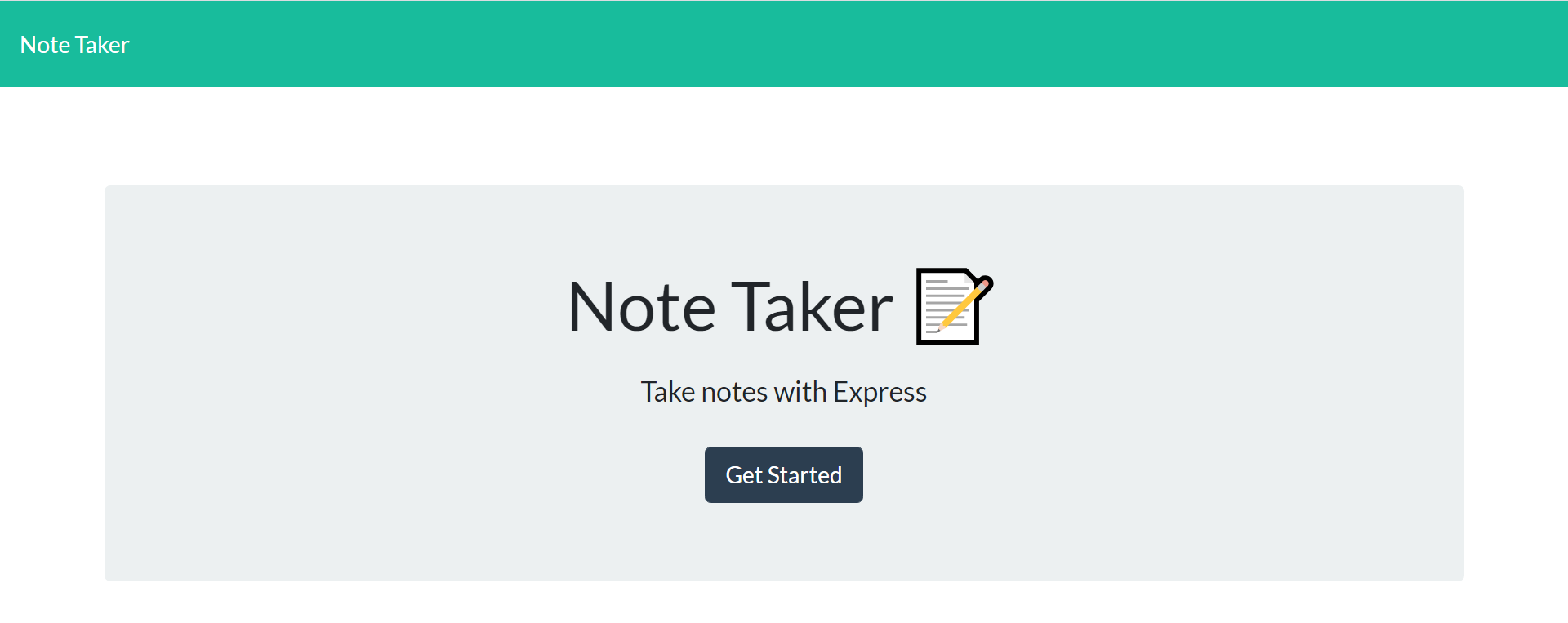 Screenshot of Note Taker Homepage