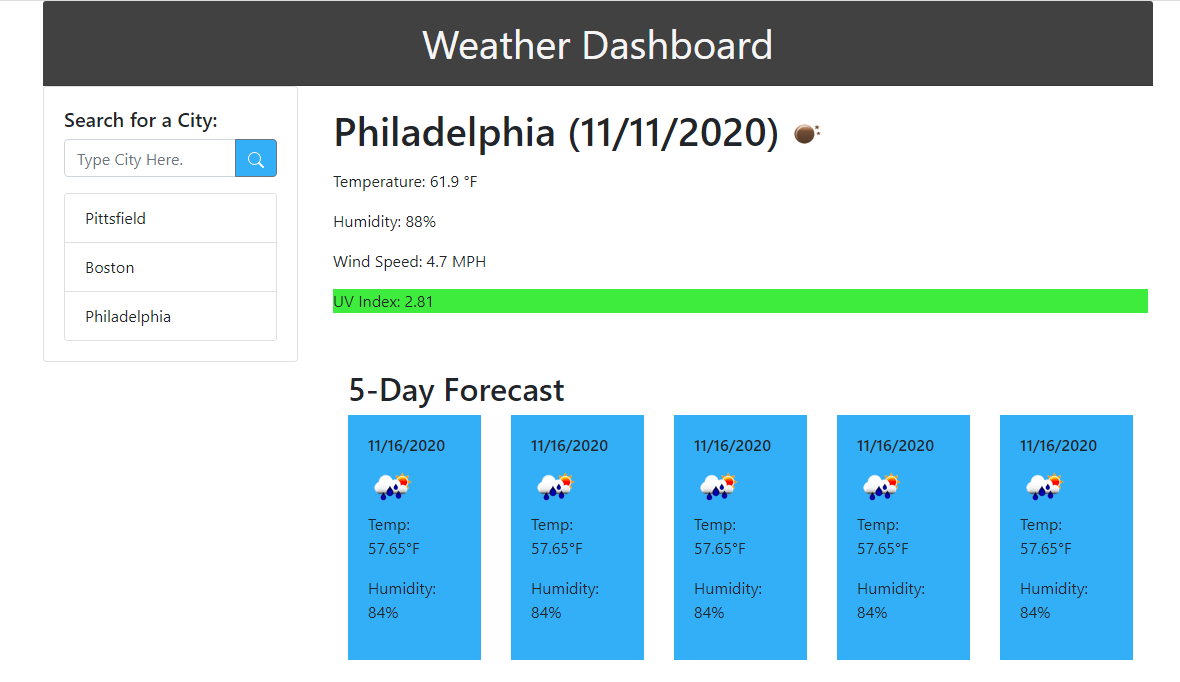 Weather Dashboard Screenshot